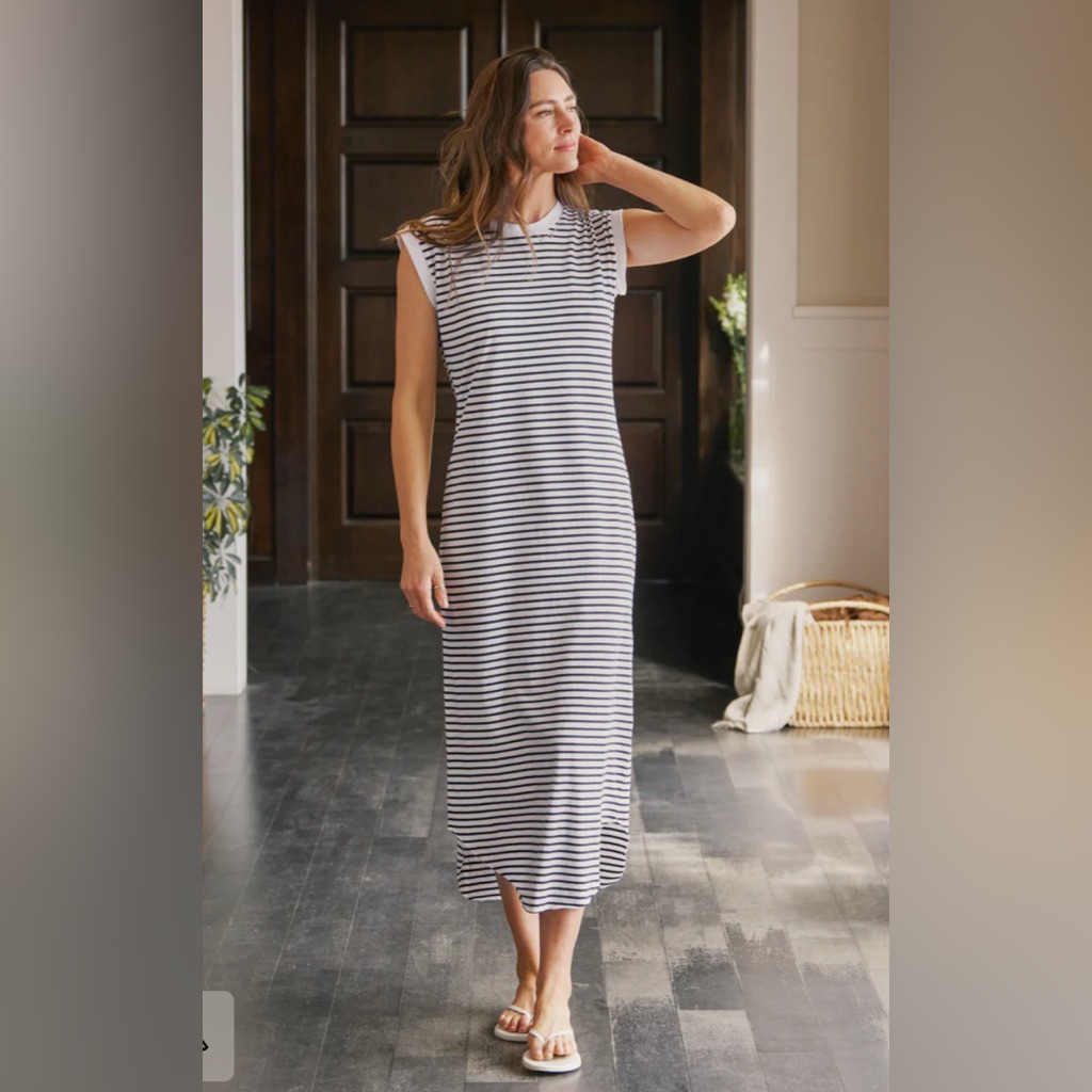 New Frank & Eileen Dress Cory Muscle Tee Maxi Jersey French Stripe Navy White S